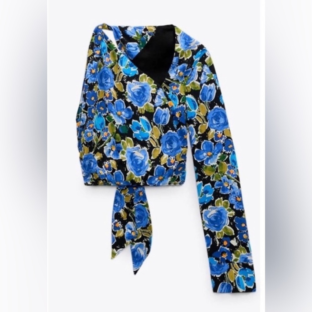 Zara floral one sleeve tie back top